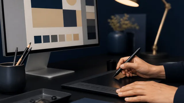 Designer preparing professional artwork on a digital workstation