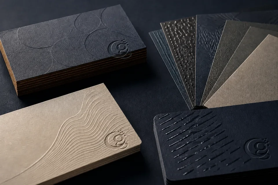 Representative premium printed visiting cards with textured and raised finishes